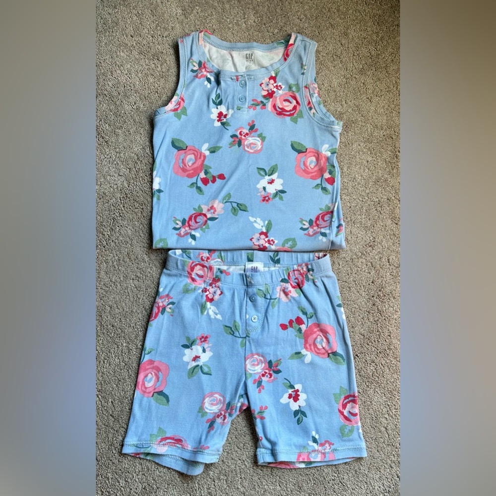 Gap kids girls floral peony tank top and shorts sleep set  blue size 8